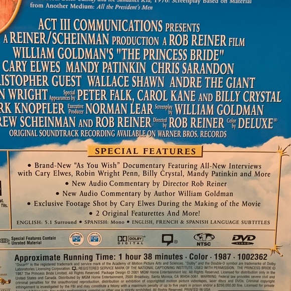SPECIAL EDITION- THE PRINCESS BRIDE DVD 📀 MOVIE - Picture 4 of 7